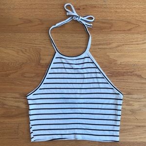 Black and White Striped Halter Top